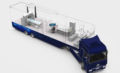 An artist's impression of the semi-trailer An artists impressions showing the the semi-trailer with scanning equipment visible in the trailer